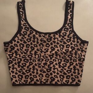 Kendall & Kylie Leopard Print Crop Top - Black and Tan